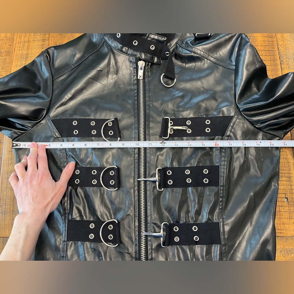 Vintage Tripp NYC Vinyl Faux Leather Trench Coat Goth Buckles Bondage Duster vtg - Picture 11 of 15